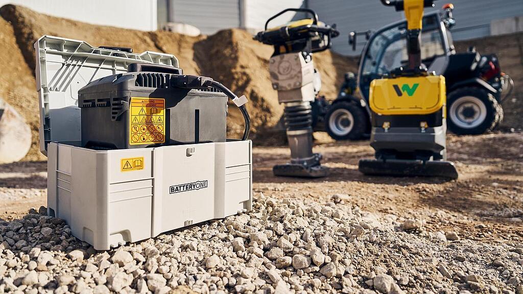 battery in systainer standing on ground of construction site